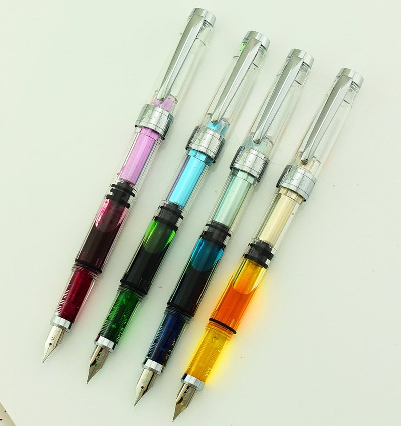 Lanxivi Yongsheng 3008 Piston Fountain Pen EF Extra Fine Nib,Transparent SilverTrim 4 Colors Set - Image 2